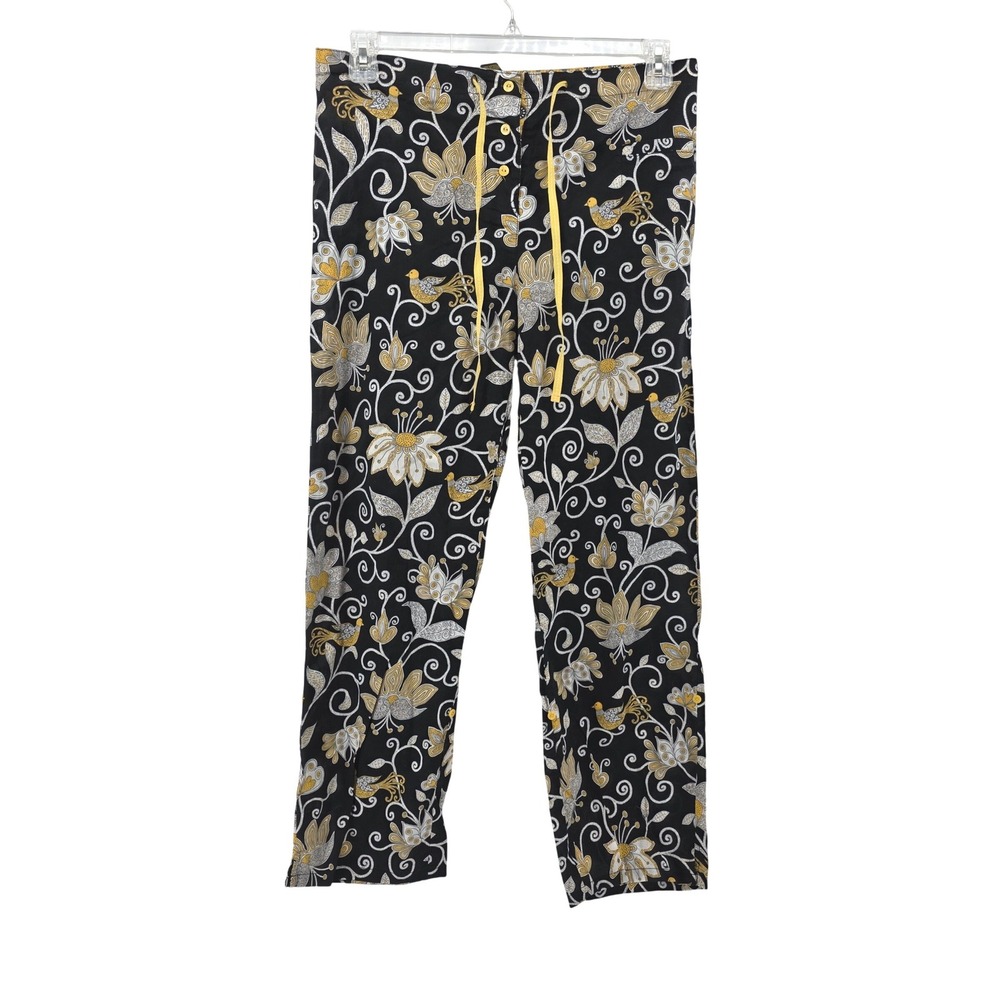 Vera Bradley Womens Small Pajama Pants Black Floral Bird Cotton Sleep Comfy